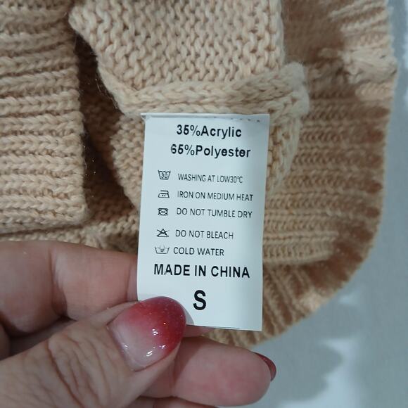 Knit Hooded Cardigan Sweater Womens Small Beige Button Front Drawstring Hoodie - Picture 3 of 7